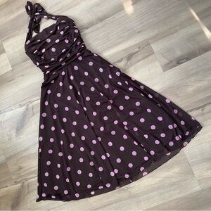 XOXO Brown and Pink Polka Dot Midi Dress
